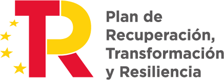 Logo del Plan de Recuperación, Transformación y Resiliencia de España, que incluye las letras "R" y "T" en rojo y amarillo, acompañadas de estrellas.
